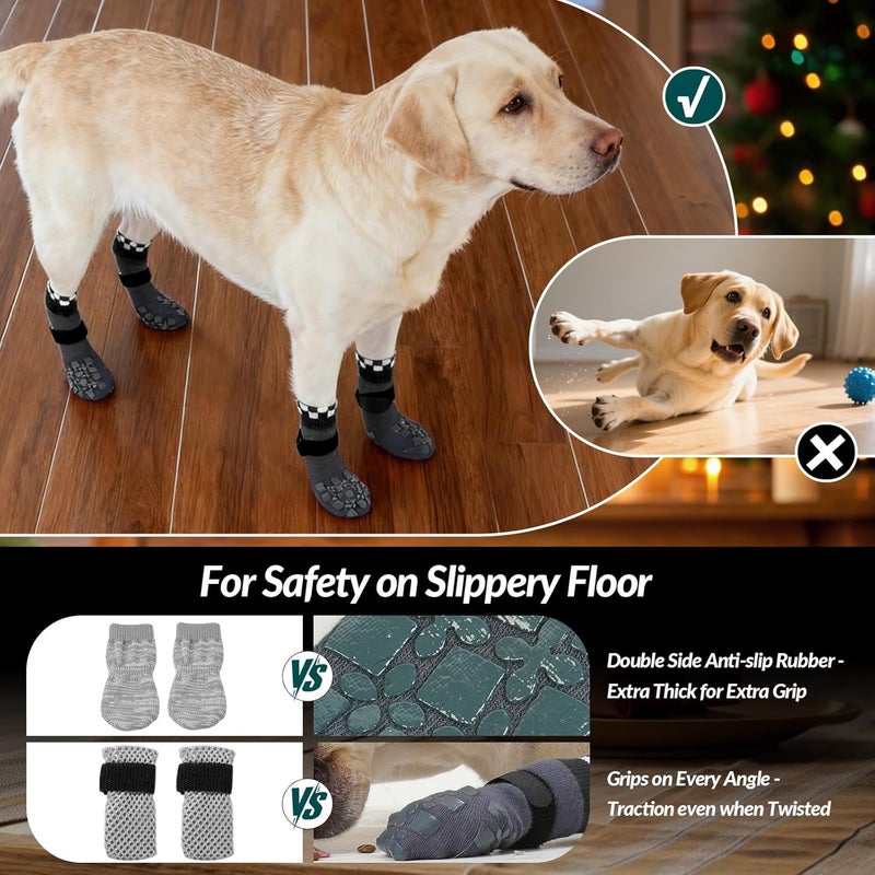 ROZKITCH 2 Pairs Small Dog Socks, Soft Paw Protectors Dog Stop Licking Paws Anti Slip Socks Bandages for Paws Winter Warm Paw Covers to Stop Licking Pomeranian, Miniature Dachshund, Maltese Grey S - Image 4