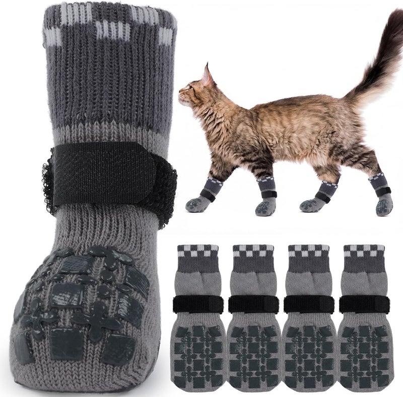 ROZKITCH 2 Pairs Small Dog Socks, Soft Paw Protectors Dog Stop Licking Paws Anti Slip Socks Bandages for Paws Winter Warm Paw Covers to Stop Licking Pomeranian, Miniature Dachshund, Maltese Grey S - Image 1