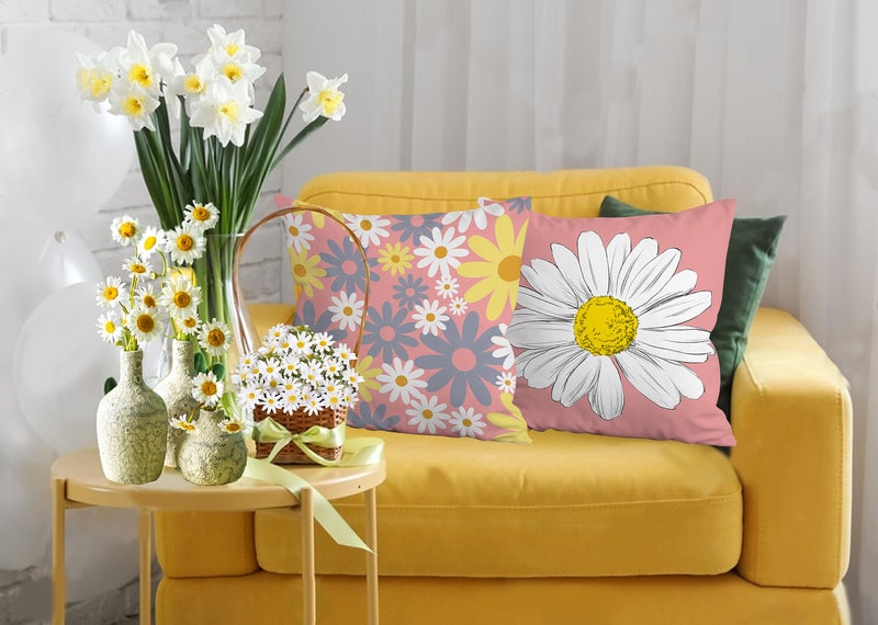 Hexagram Spring Summer Pillow Covers 18x18 Set of 4  Pink Decorative Throw Pillow Covers for Couch  Sofa  Indoor  Outdoor and Farmhouse Home Decor - Image 4