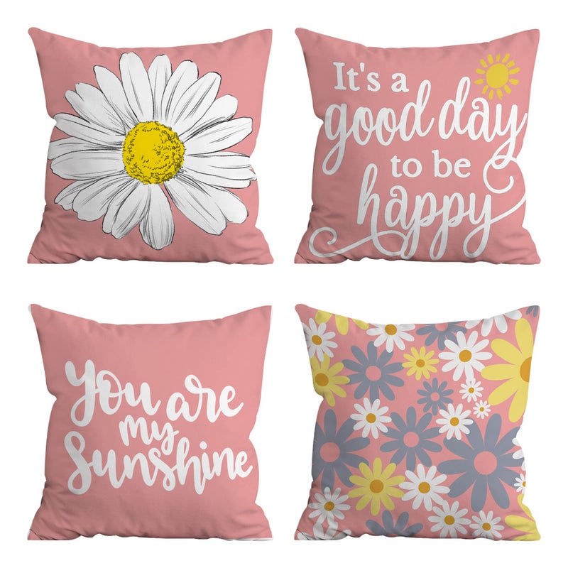 Hexagram Spring Summer Pillow Covers 18x18 Set of 4  Pink Decorative Throw Pillow Covers for Couch  Sofa  Indoor  Outdoor and Farmhouse Home Decor - Image 1