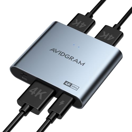 AVIDGRAM HDMI Splitter 1 in 2 Out 4K, AVIDGRAM HDMI 2 Port Splitter with Auto, Copy, and Fixed Mode for Dual Identical Display Support 4K 30Hz 3D, Compatible with Xbox, PS4 Pro, PS5 - Image 1