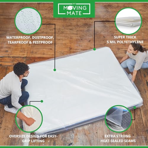 My Moving Mate Twin Mattress Bag for Moving and Storage - 5 Mil Mattress Cover for Moving and Storage - Mattress Protector Storage Bags - Heavy Duty, Reusable, Tearproof - Image 3