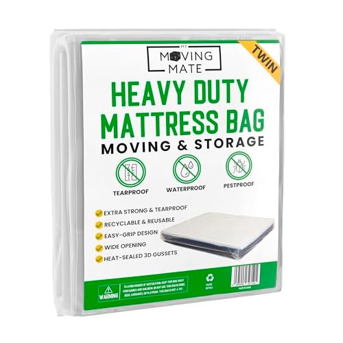 My Moving Mate Twin Mattress Bag for Moving and Storage - 5 Mil Mattress Cover for Moving and Storage - Mattress Protector Storage Bags - Heavy Duty, Reusable, Tearproof - Image 1