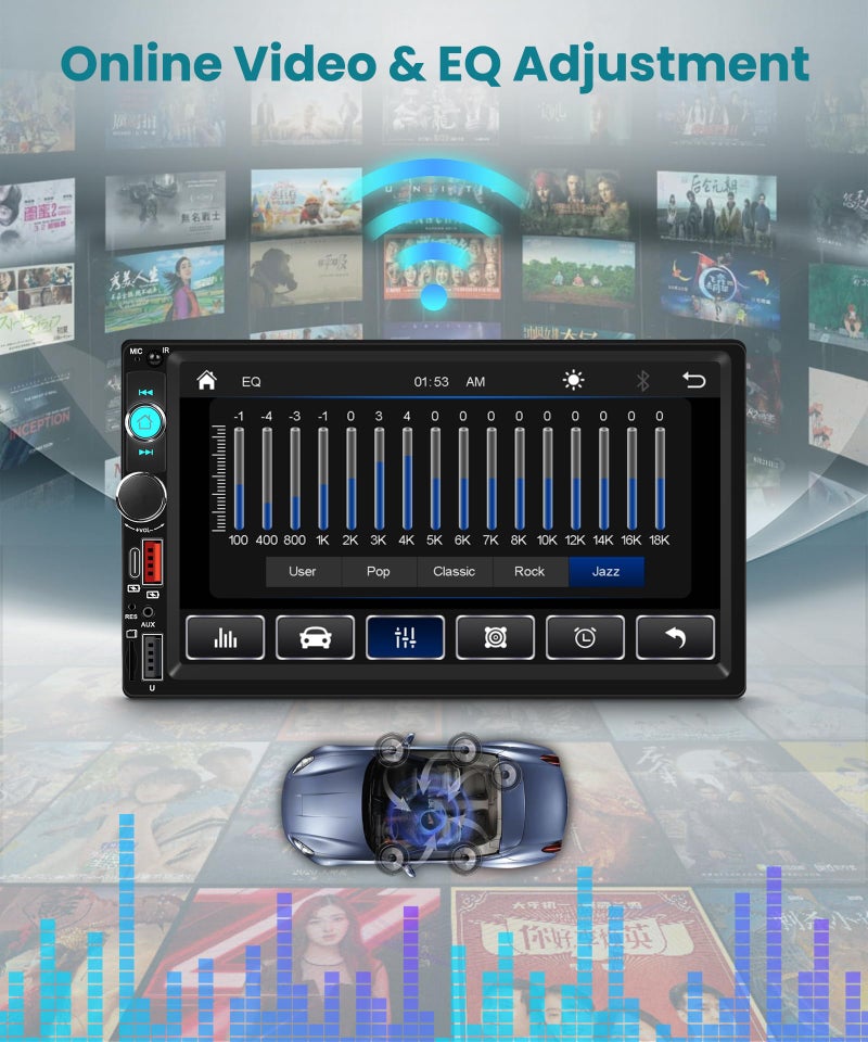 Sellrich Double Din Car Stereo with Wireless CarPlay/Android Auto, 7 Inch IPS Touch Screen Radio, Bluetooth 5.2, FM Radio,Double Din Head Unit with Online Video EQ USB/Type-C/TF Card/Aux Ports Backup Camera - Image 5