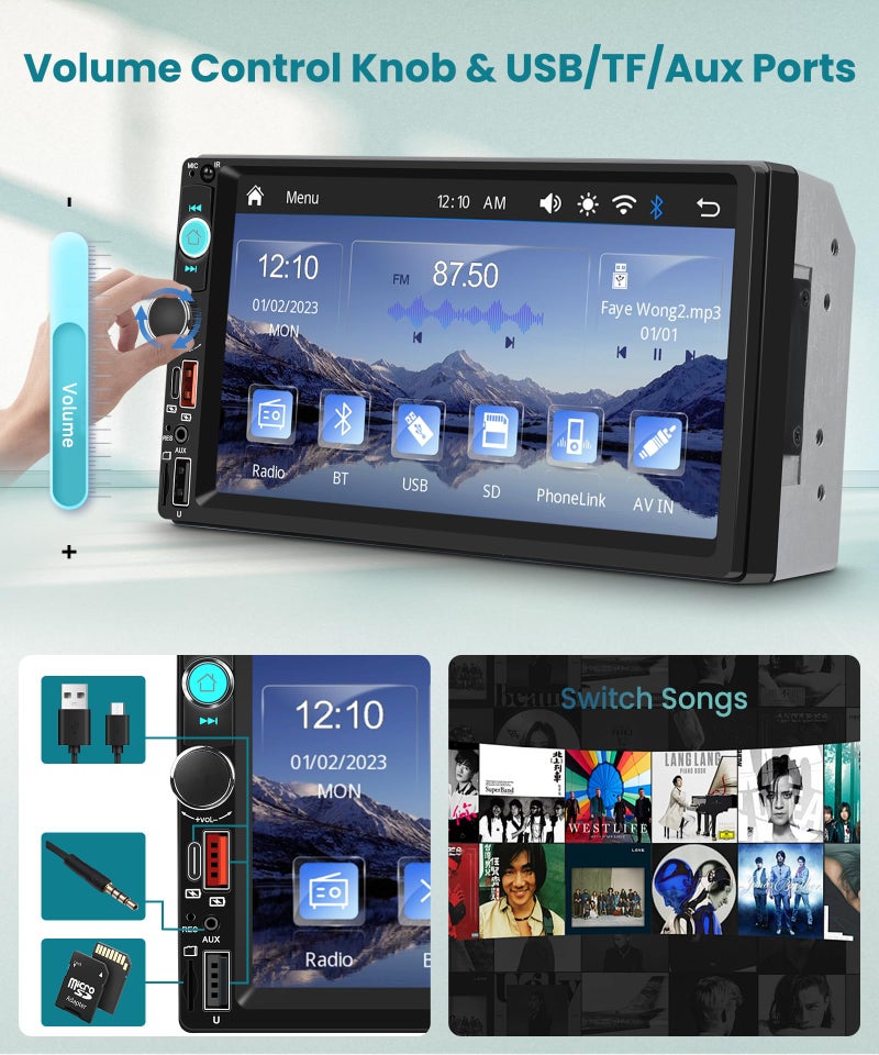 Sellrich Double Din Car Stereo with Wireless CarPlay/Android Auto, 7 Inch IPS Touch Screen Radio, Bluetooth 5.2, FM Radio,Double Din Head Unit with Online Video EQ USB/Type-C/TF Card/Aux Ports Backup Camera - Image 3