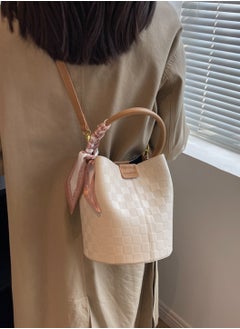 Moovant Women's Elegant Plaid Bucket Bag, Bow Shoulder Bag, Texture Crossbody Bag, Portable Solid Color Handbag, White  - Image 3