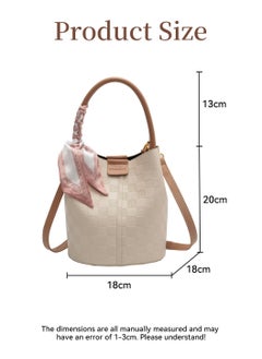 Moovant Women's Elegant Plaid Bucket Bag, Bow Shoulder Bag, Texture Crossbody Bag, Portable Solid Color Handbag, White  - Image 4