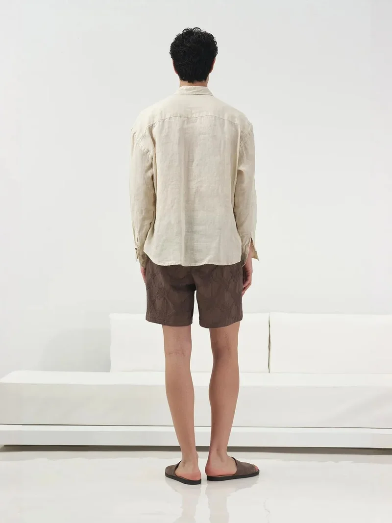 Giesto Beige Natural GIESTO Oversized Buttoned Linen Shirt for Men | Best Price UAE