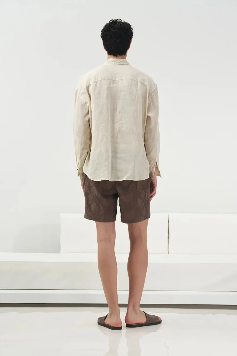 Giesto Beige Natural GIESTO Oversized Buttoned Linen Shirt for Men | Best Price UAE