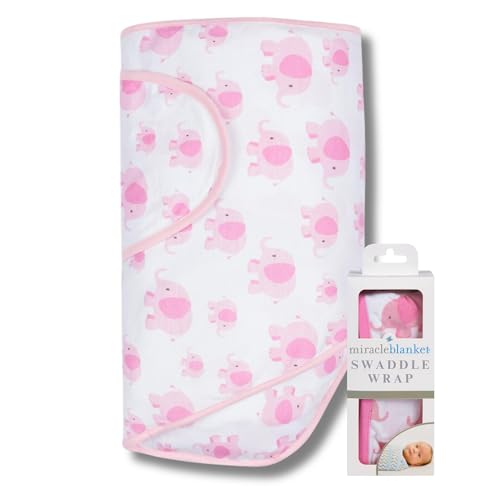 Miracle Blanket Swaddle Wrap - Boy, Girl, or Neutral Receiving Baby Blanket - Soft, Wearable Sleep Sack Essential for Newborns and Infants (Pink Elephants) - Image 1