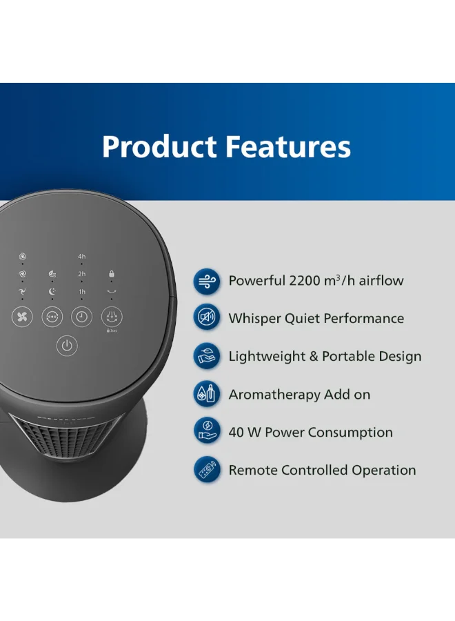 Philips 40W High Performance Bladeless Technology Aroma Diffuser Tower Fan Black 104.8 x 31 x 31 cm CX5535/11