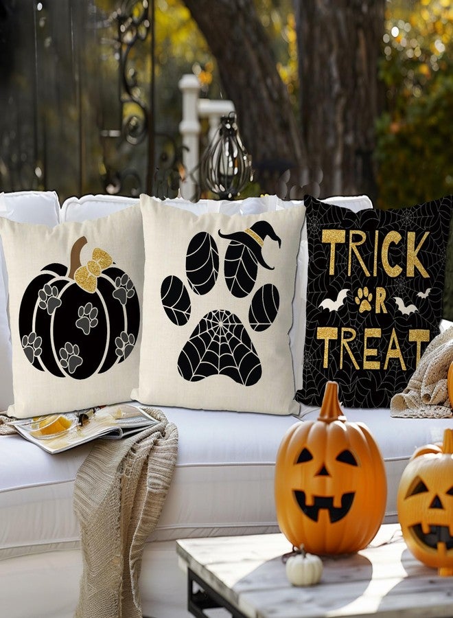 GAGEC Halloween Pillow Covers 18x18 Inch Set of 4 Dog Paws Pumpkin Throw Pillow Covers Holiday Farmhouse Pillowcase Couch Cushion Case for Indoor Outdoor Home Sofa Decor - Image 5