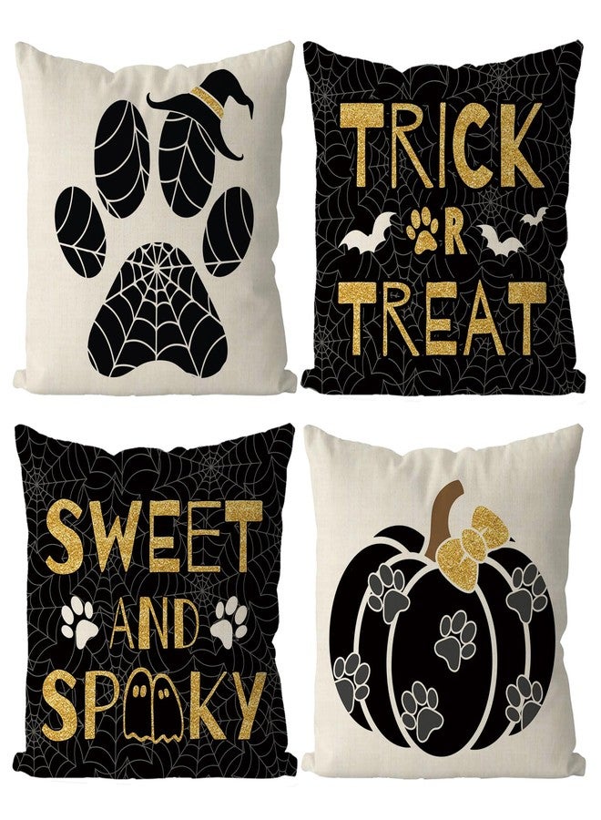 GAGEC Halloween Pillow Covers 18x18 Inch Set of 4 Dog Paws Pumpkin Throw Pillow Covers Holiday Farmhouse Pillowcase Couch Cushion Case for Indoor Outdoor Home Sofa Decor - Image 1