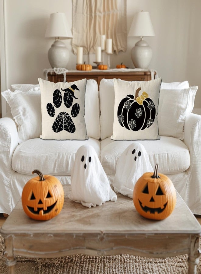GAGEC Halloween Pillow Covers 18x18 Inch Set of 4 Dog Paws Pumpkin Throw Pillow Covers Holiday Farmhouse Pillowcase Couch Cushion Case for Indoor Outdoor Home Sofa Decor - Image 4