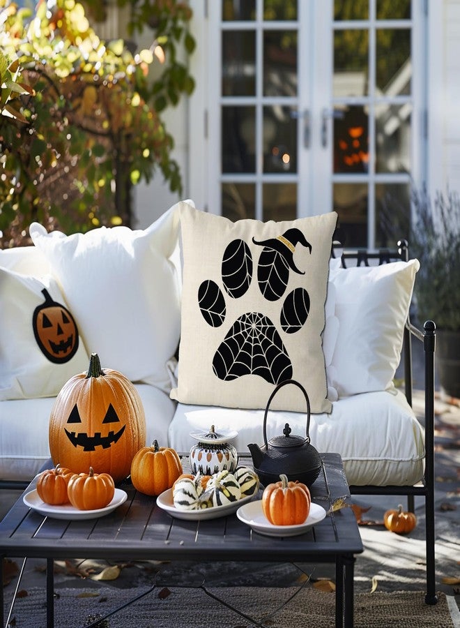 GAGEC Halloween Pillow Covers 18x18 Inch Set of 4 Dog Paws Pumpkin Throw Pillow Covers Holiday Farmhouse Pillowcase Couch Cushion Case for Indoor Outdoor Home Sofa Decor - Image 2