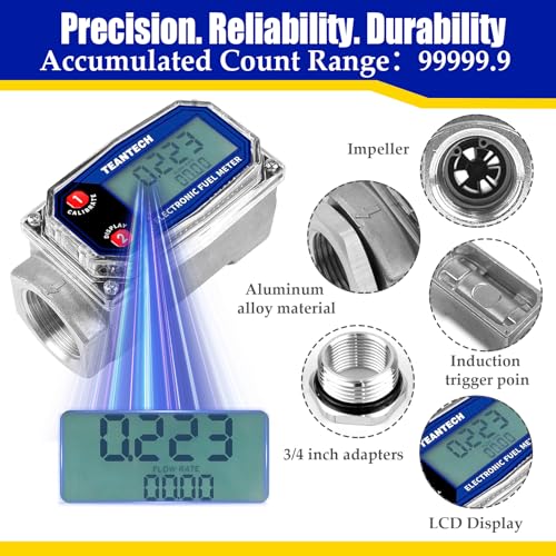 TEANTECH Turbine Flow Meter 3/4" inch Digital LCD Display with NPT Counter Oil Flowmeter Kerosene Diesel Fuel Flow for Measure Diesel Kerosene Gasoline - Image 5