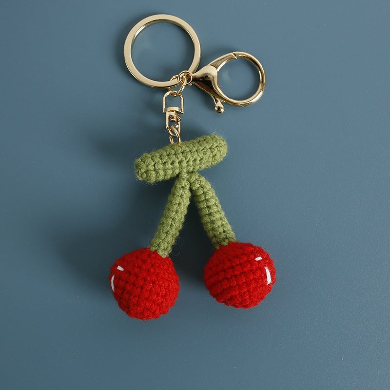 Handmade Cherry Pendant Knit Wool Fruit Keychain small red cherry - Image 1