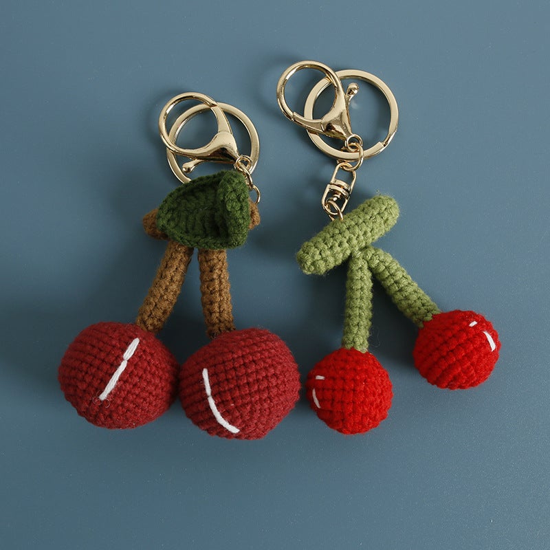 Handmade Cherry Pendant Knit Wool Fruit Keychain small red cherry - Image 5