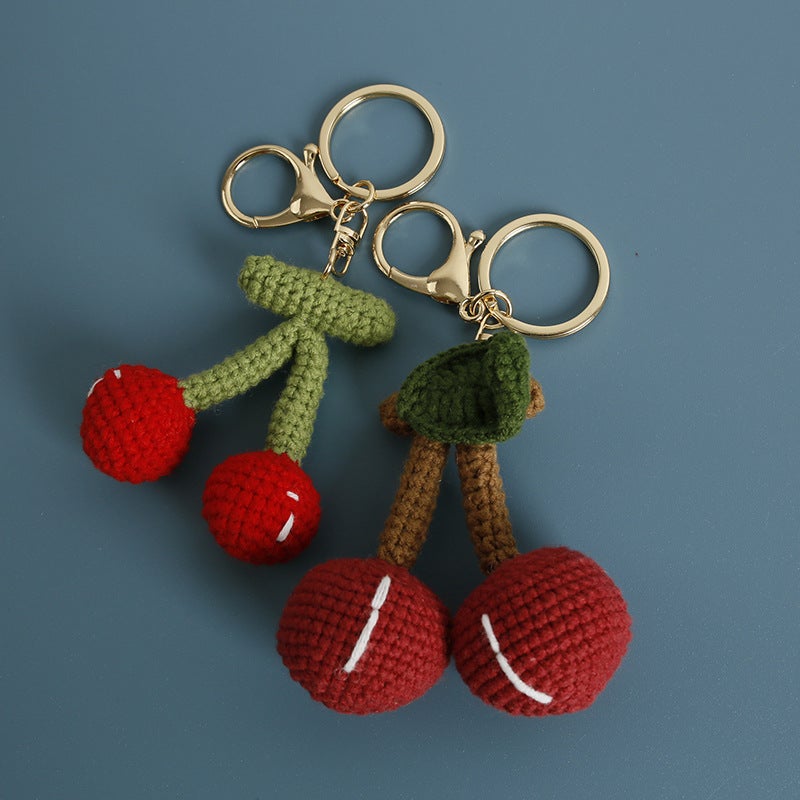 Handmade Cherry Pendant Knit Wool Fruit Keychain small red cherry - Image 3