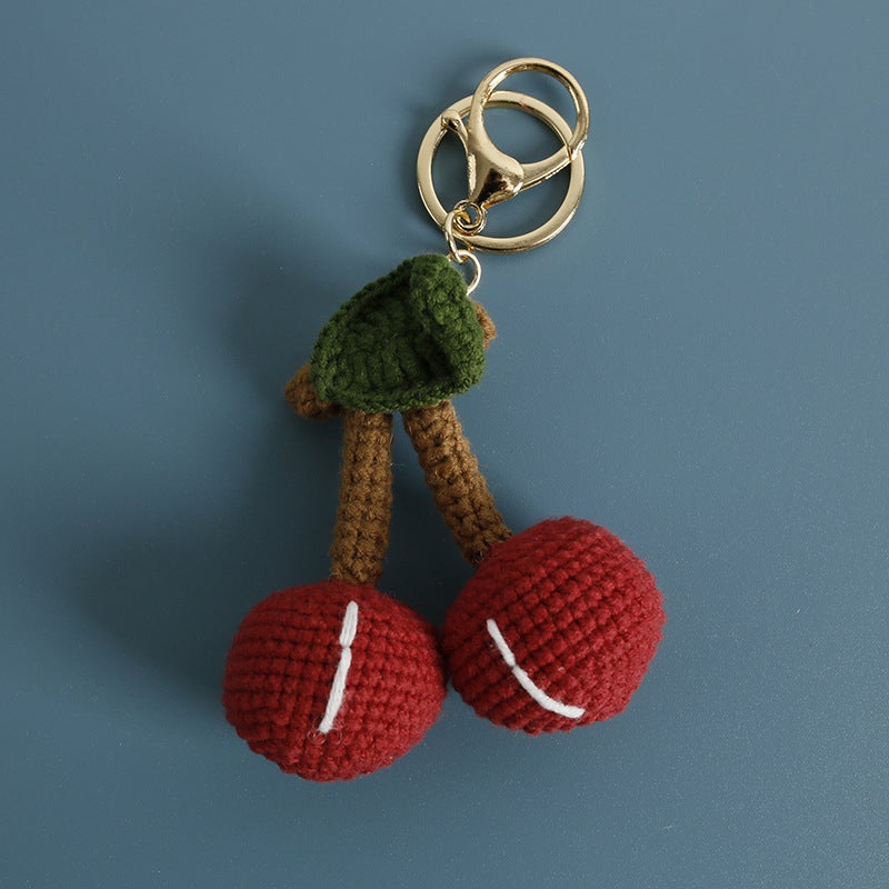 Handmade Cherry Pendant Knit Wool Fruit Keychain small red cherry - Image 2