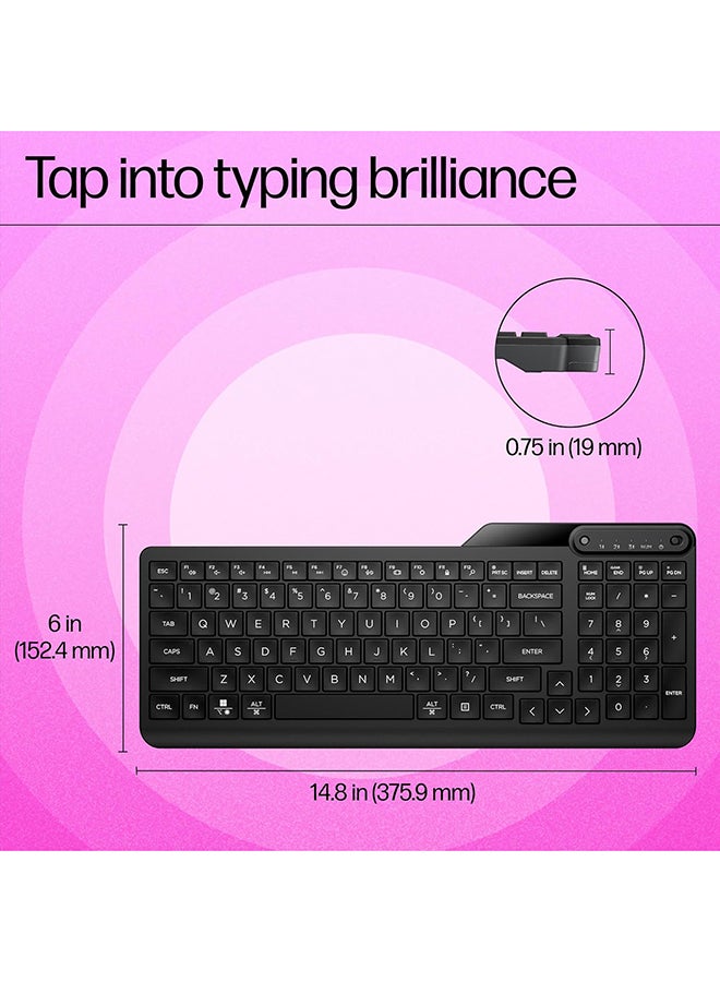 HP 460 Multi-Device Bluetooth Keyboard,Multi-OS,Slim Design(Full numpad),Upto 12 programmable Shortcut Keys, 2 AAA Batteries for 24 Months of Productivity,AES encrypted,3 Year Warranty(7N7B8AA) Black - Image 2