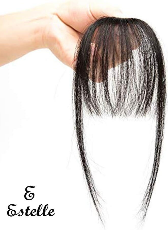 Estelle Clip in Bangs 100% Real Human Hair Front Neat Air Fringe One Piece Clip in Fringe Hair Extensions with Temples for Women (Natural Black) - Image 1