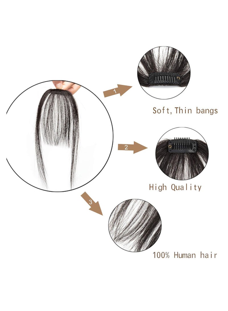 Estelle Clip in Bangs 100% Real Human Hair Front Neat Air Fringe One Piece Clip in Fringe Hair Extensions with Temples for Women (Natural Black) - Image 4
