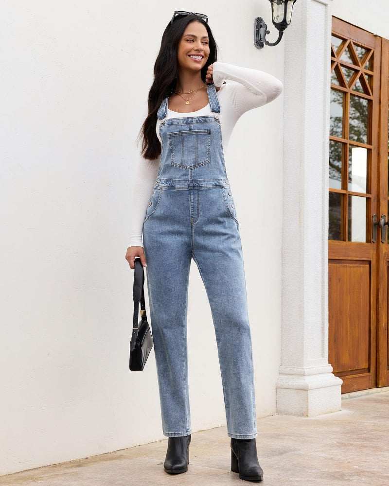 Luvamia Overalls for Women - Blue Mist Size 12 - 14, Small - Loose Fit Denim Jumpsuit with Tapered Legs - Image 3