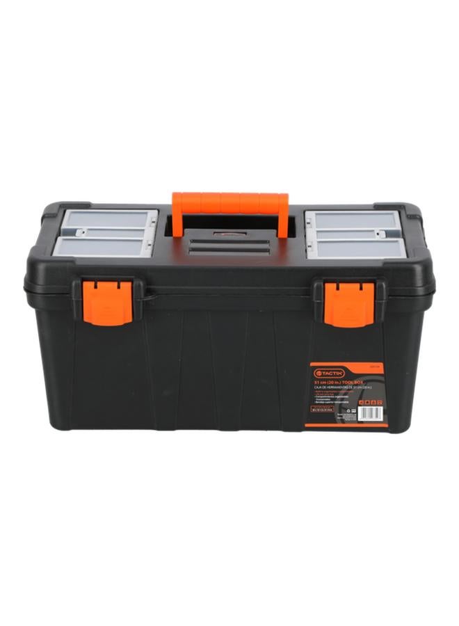 Tactix Heavy Duty Plastic Tool Box with Snap Shut Latch Black and Orange 20inch - Image 1