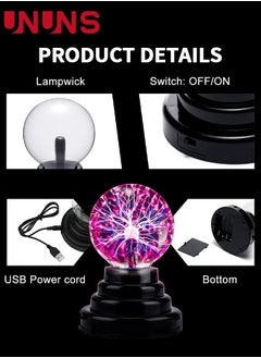 UNUNS Plasma Ball light,3 Inches Touch Activated Lightning,Magic Crystal USB Charging Table Light Prop For Parties Kids And Adults Alike  - Image 4