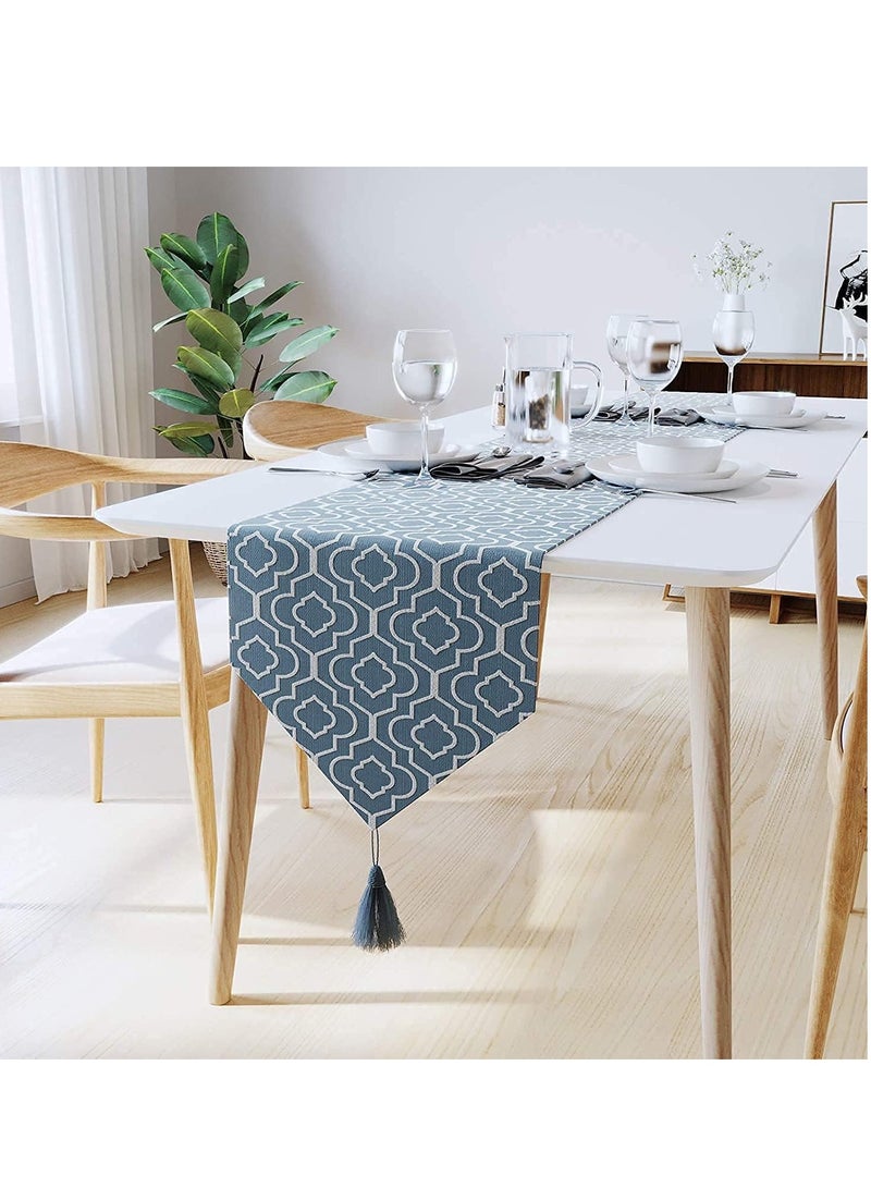 Moroccan style table flag, made of cotton and linen material, jacquard blue, washable, suitable for dressing table scarves, kitchens, restaurants, coffee shops, or indoor and outdoor family gatherings decoration, 32 x 180 cm - Image 2