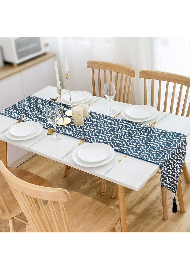 Moroccan style table flag, made of cotton and linen material, jacquard blue, washable, suitable for dressing table scarves, kitchens, restaurants, coffee shops, or indoor and outdoor family gatherings decoration, 32 x 180 cm - Image 4