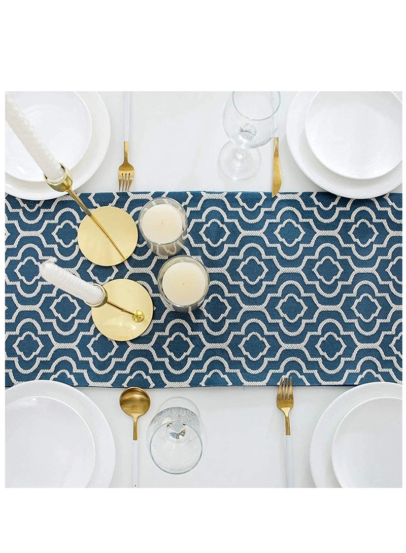 Moroccan style table flag, made of cotton and linen material, jacquard blue, washable, suitable for dressing table scarves, kitchens, restaurants, coffee shops, or indoor and outdoor family gatherings decoration, 32 x 180 cm - Image 5