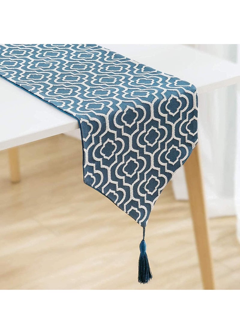 Moroccan style table flag, made of cotton and linen material, jacquard blue, washable, suitable for dressing table scarves, kitchens, restaurants, coffee shops, or indoor and outdoor family gatherings decoration, 32 x 180 cm - Image 3