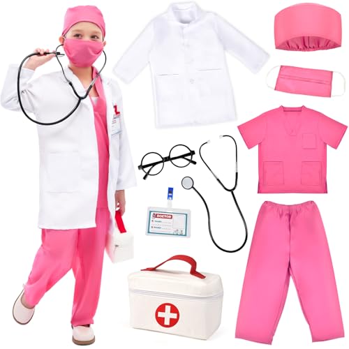Toylink Kids Doctor Costume Pretend Play Kit with Lab Coat Carrying Bag Accessories Halloween Doctor Dress up for Boys Girls - Image 1