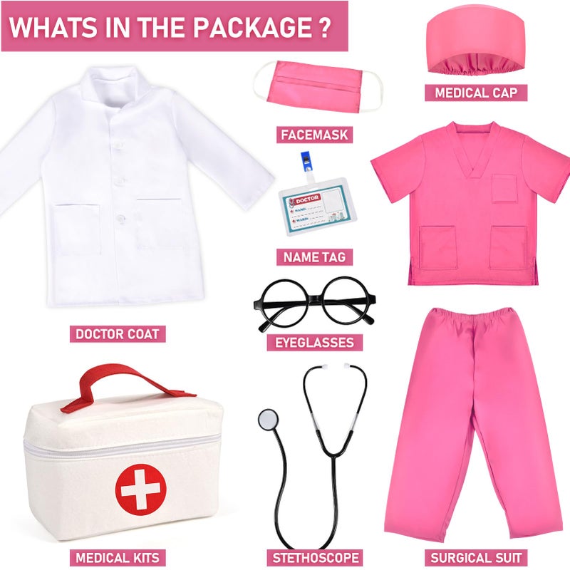 Toylink Kids Doctor Costume Pretend Play Kit with Lab Coat Carrying Bag Accessories Halloween Doctor Dress up for Boys Girls - Image 3