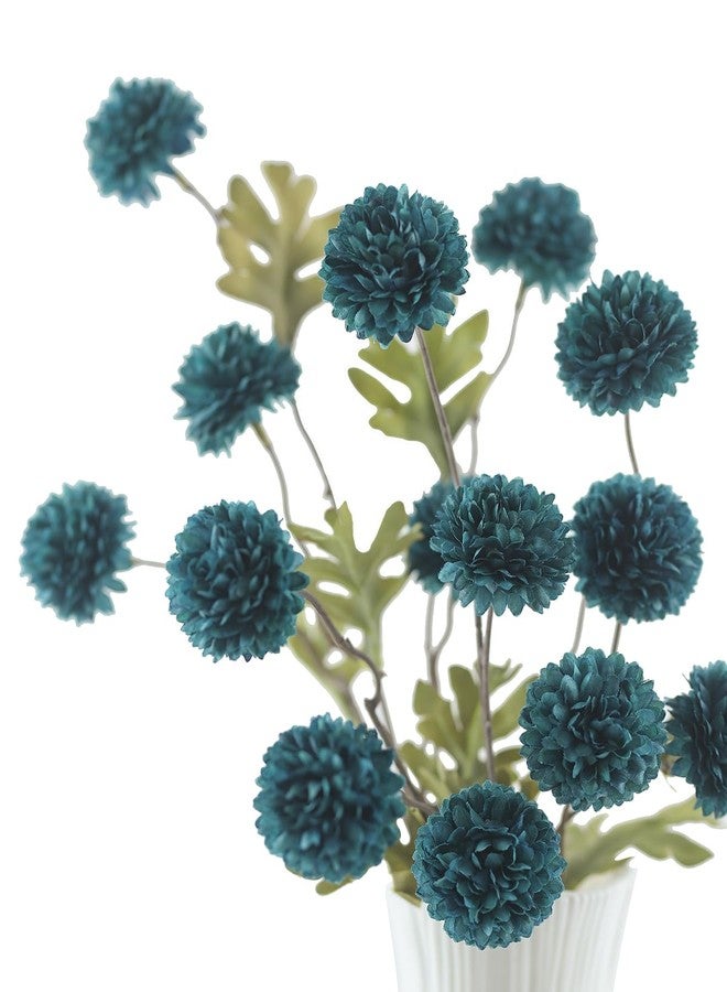 DuHouse 6pcs Artificial Flowers Faux Silk Pompon Mum,Silk Small Mini Chrysanthemum Ball with Stems for DIY Bouquets Centerpieces Vase Home Table Kitchen Decorations(Peacock Blue) - Image 3