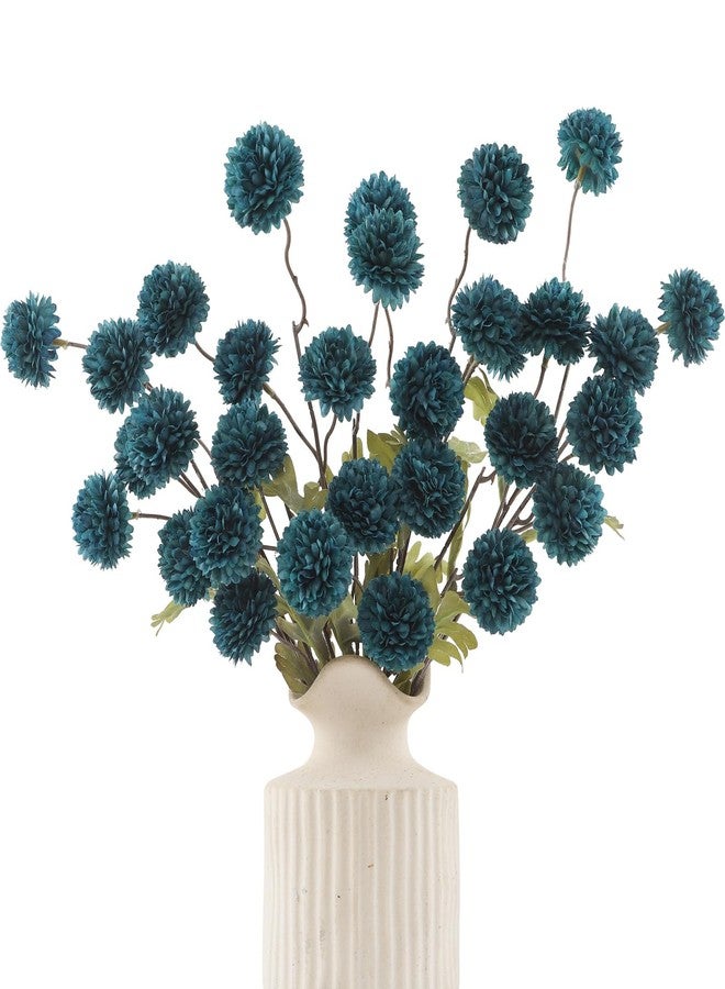 DuHouse 6pcs Artificial Flowers Faux Silk Pompon Mum,Silk Small Mini Chrysanthemum Ball with Stems for DIY Bouquets Centerpieces Vase Home Table Kitchen Decorations(Peacock Blue) - Image 1