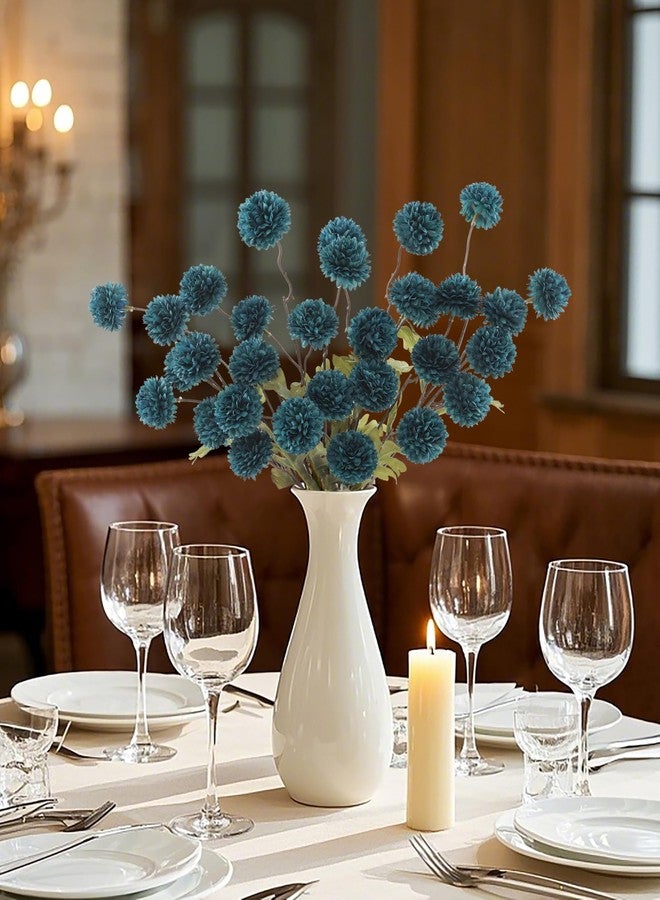 DuHouse 6pcs Artificial Flowers Faux Silk Pompon Mum,Silk Small Mini Chrysanthemum Ball with Stems for DIY Bouquets Centerpieces Vase Home Table Kitchen Decorations(Peacock Blue) - Image 5
