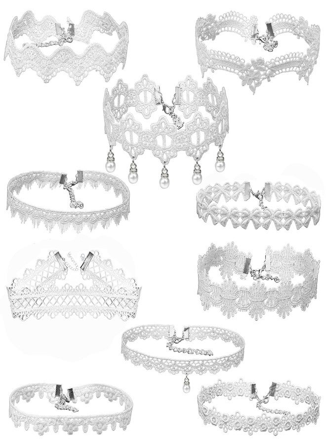 TISDA 10pcs Fashion Elegant White Lace Choker Necklace for Women Simple Fashion Jewelry (10pcs) - Image 1