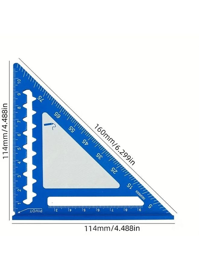 Blue 4 Inch Mini Triangular Ruler Aluminum Alloy High Precision Woodworking Tool - Image 3