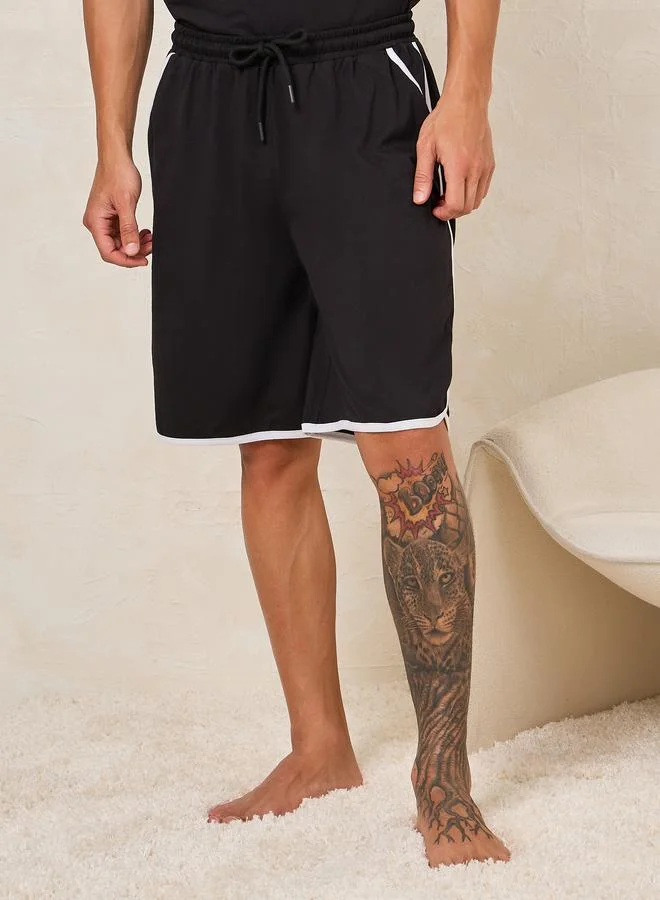 Styli Striped Sleeves Detail T-Shirt & Shorts Set