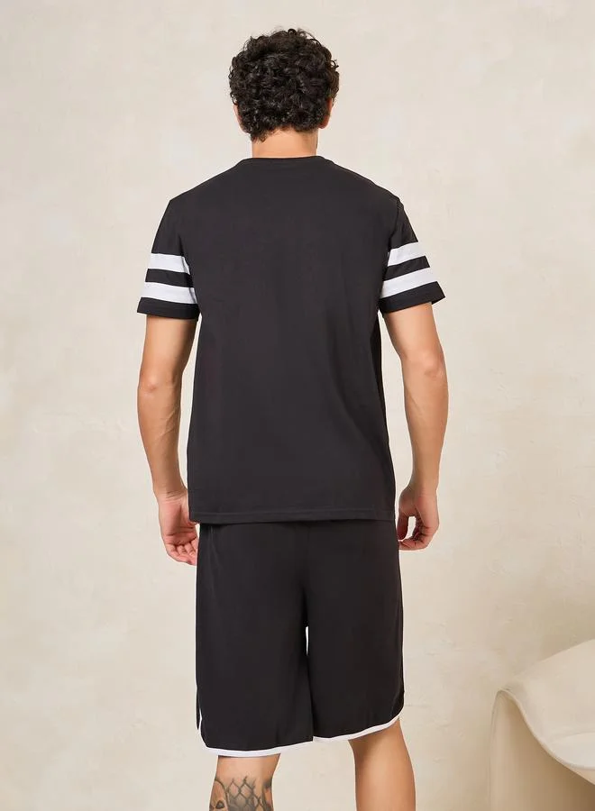 Styli Striped Sleeves Detail T-Shirt & Shorts Set