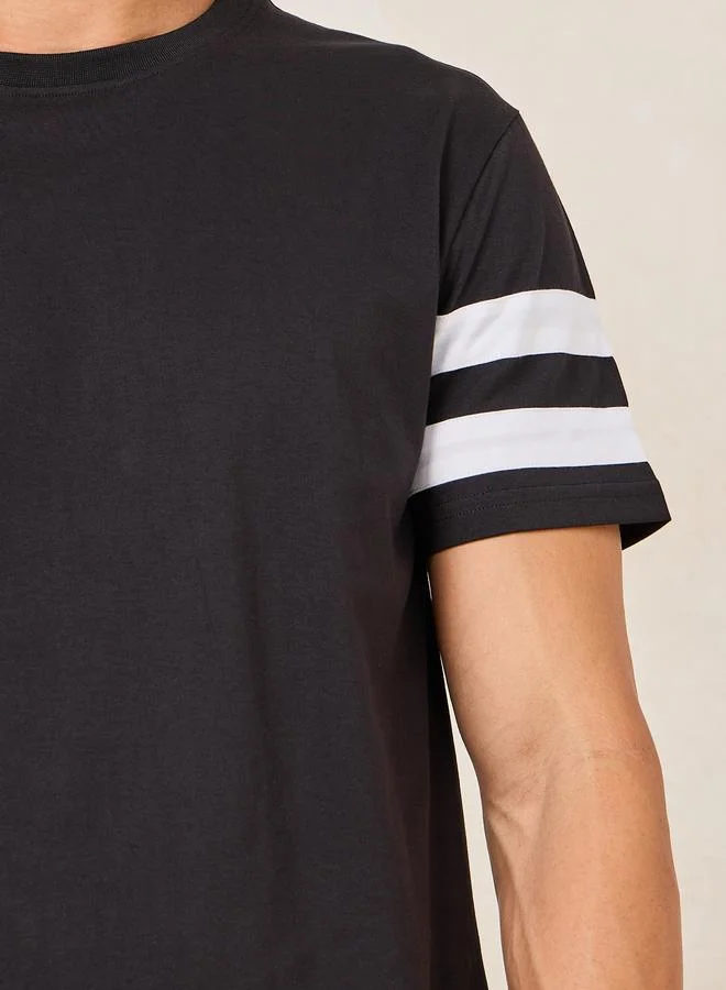 Styli Striped Sleeves Detail T-Shirt & Shorts Set