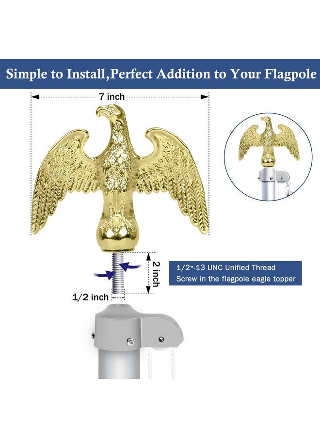 NQ NQ Gold Flag Pole Eagle Topper Ornament, Aluminum Alloy Eagle Finial for 20'/25'/30' Telescopic/Sectional Flagpole（Gold,7inch）  - Image 3