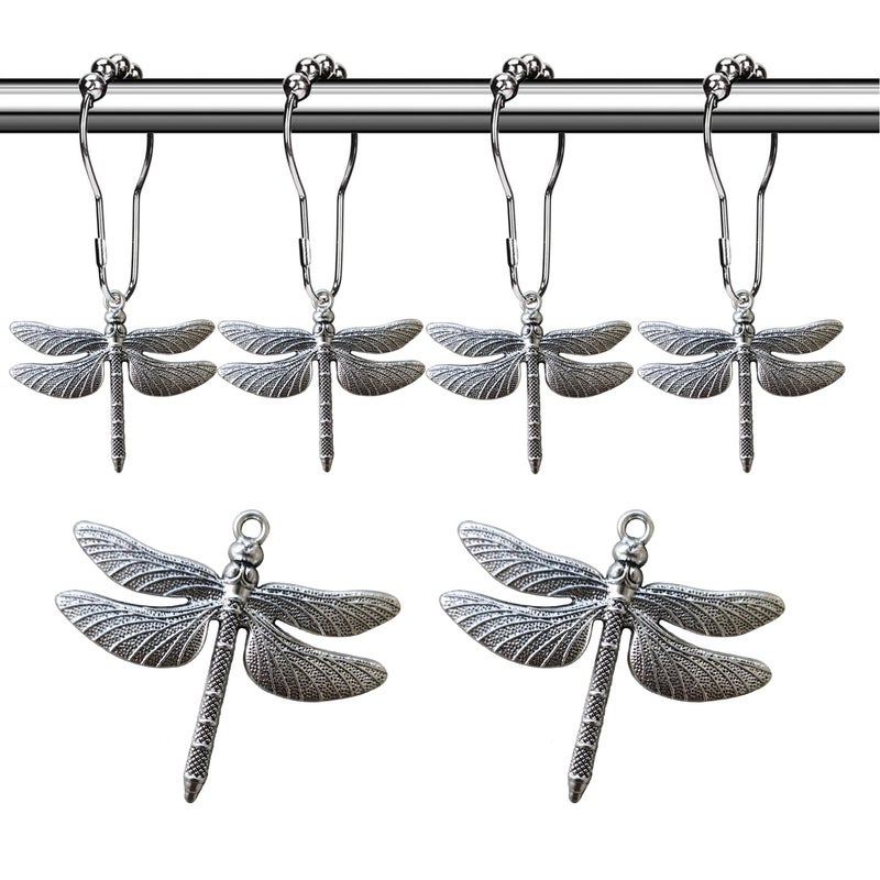 Aimoye Dragonfly Bathroom Shower Curtain Hooks  Rust Proof Shower Curain RingsDecorative Bathroom Accessories Set Natural Forest Garden Country Farm Theme Bathroom Decor 12PCS