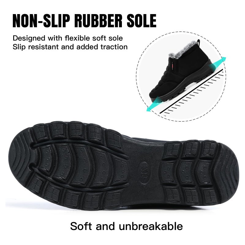 SHIBEVER Winter Boots for Women Snow: Black Ankle Winter Boots for Women Size 8 Comfortable Warm Casual Flat Short Furry Booties - Image 5