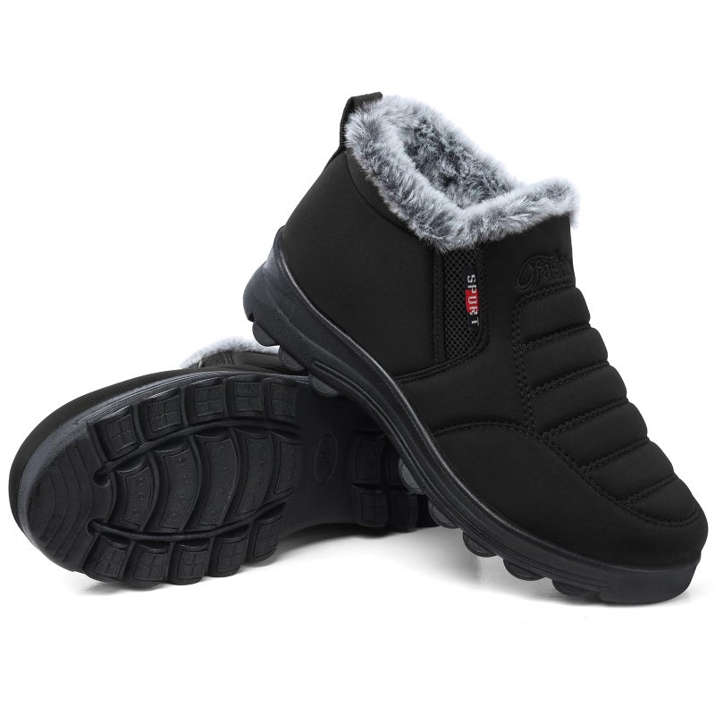 SHIBEVER Winter Boots for Women Snow: Black Ankle Winter Boots for Women Size 8 Comfortable Warm Casual Flat Short Furry Booties - Image 1