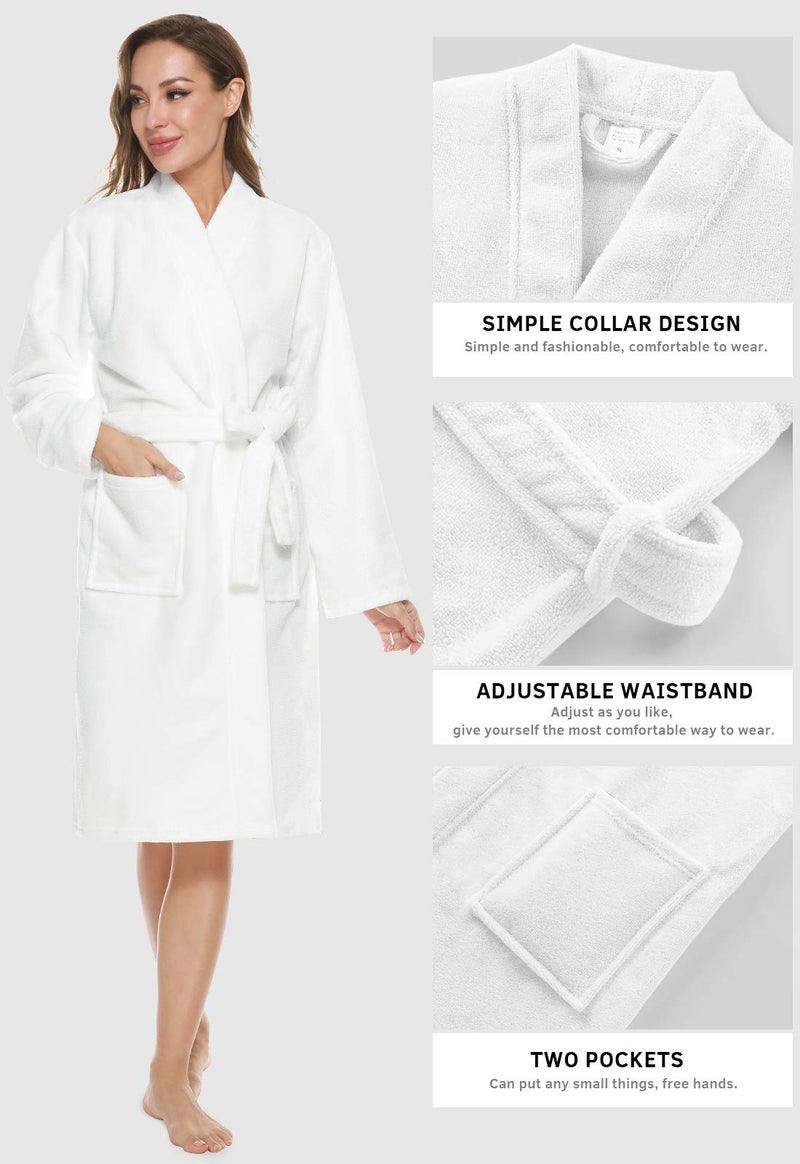 Kniffi Kimono Bathrobe for Women Terry Cloth Robes knee length towel Bathrobe White S - Image 2