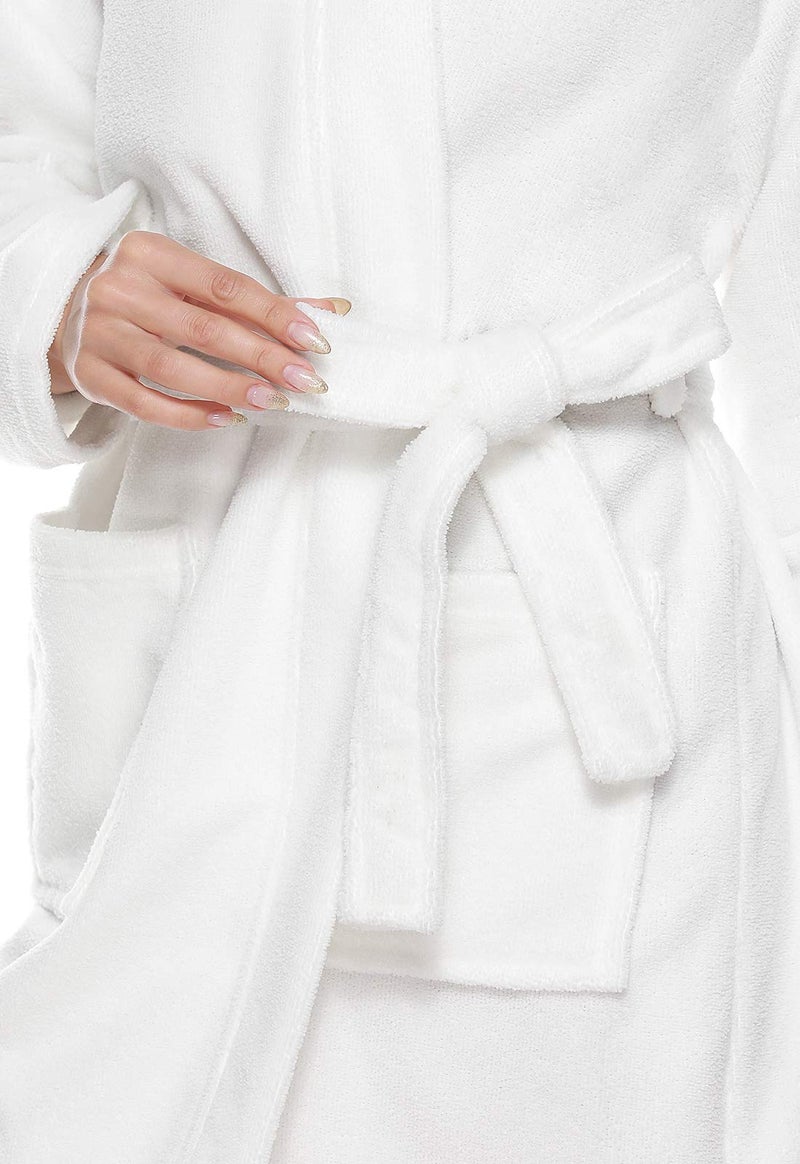 Kniffi Kimono Bathrobe for Women Terry Cloth Robes knee length towel Bathrobe White S - Image 5